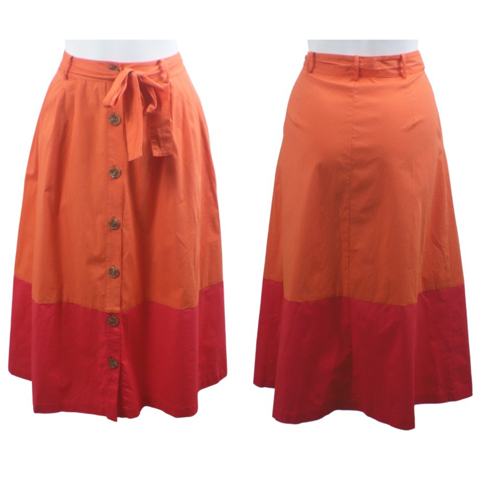 Court & Rowe Women's Size S Cotton Orange Pink Button Full Circle Midi Skirt